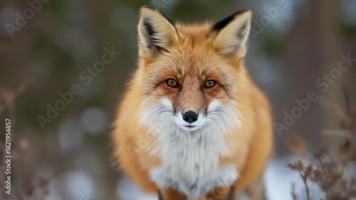Red Fox Portrait: Captivating Gaze in a Winter Forest Setting Video