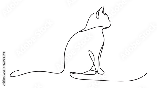 Elegant Cat Silhouette Continuous Line Drawing for Animal Lovers on Transparent Backdrop
