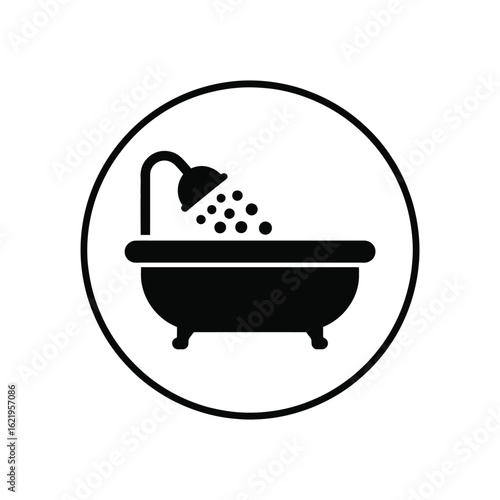 Simple black icon of a bathtub with shower