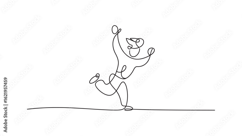 Fototapeta premium Continuous Line Drawing of a Person Dancing with Joy on a Transparent Background