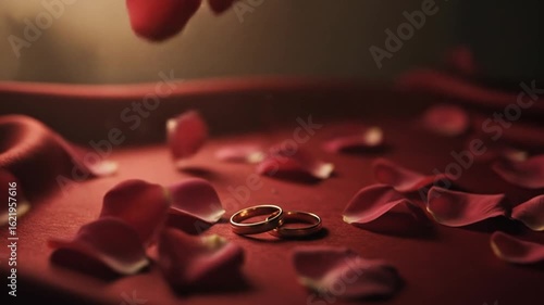 Romantic Wedding Rings Falling Rose Petals