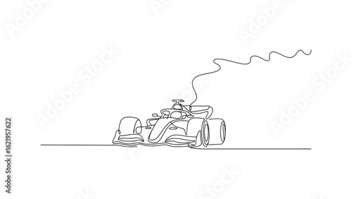 Dynamic Formula One Racing Car Single Line Drawing on Transparent Backdrop for Graphics