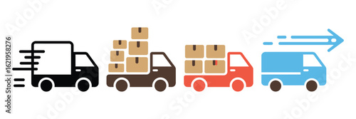 Transport Van Icon Pack, Collection of Courier and Delivery Vans in Different Styles for E-commerce UI/UX, Mobile App Interfaces, and Logistics Marketing Designs
