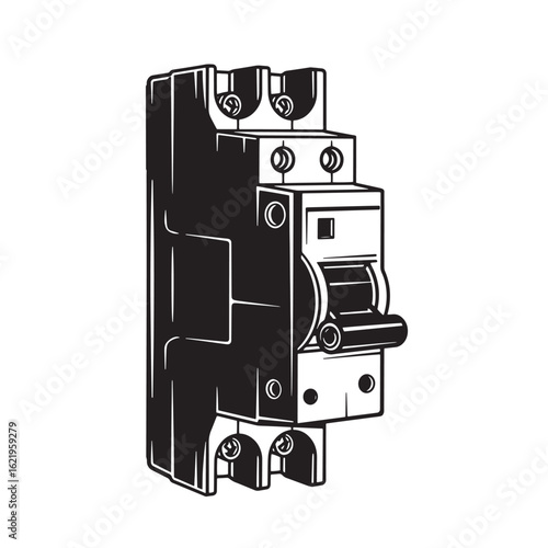 Vector illustration of a black and white circuit breaker for electrical safety and protection