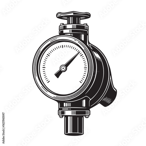 Vintage style illustration of a pressure gauge instrument for industrial and mechanical purposes