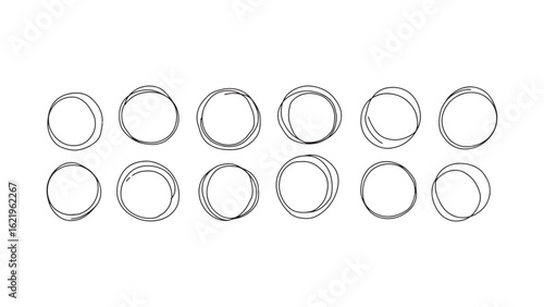 Collection of Hand Drawn Scribble Circles, Round Shapes, Doodle Circular Elements Set
