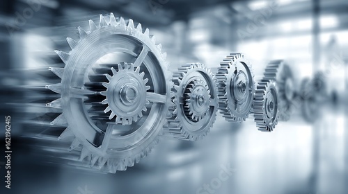 Dynamic gears spinning in motion representing efficiency and teamwork in a modern industrial setting