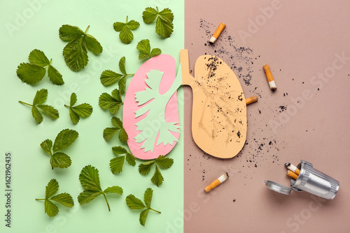 Paper lungs with cigarettes...