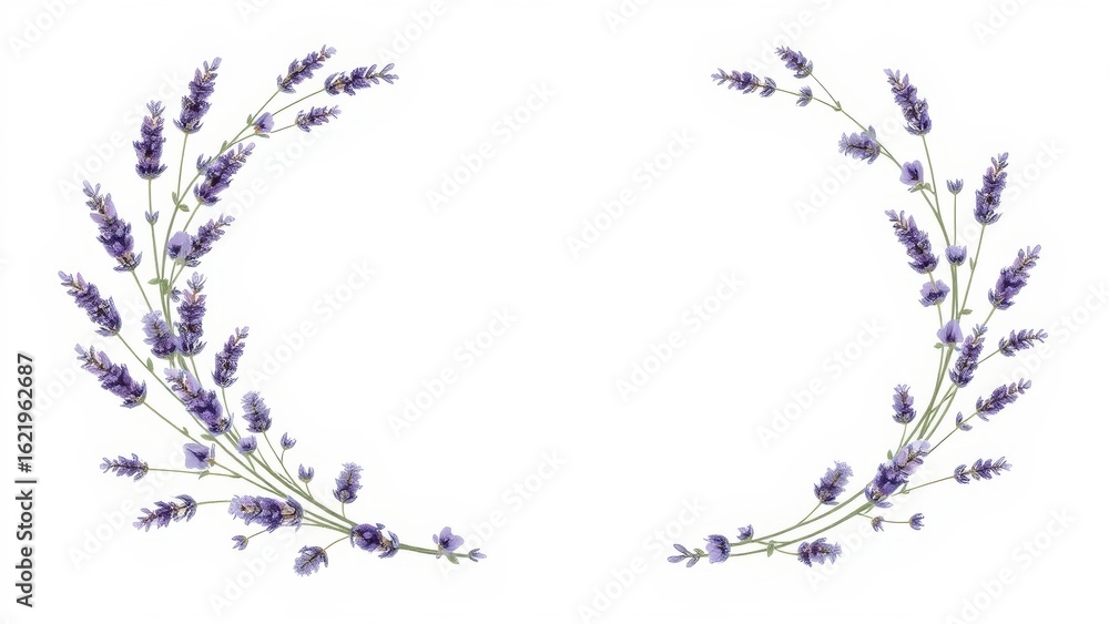 Obraz premium L-shape lavender wreath, vintage botanical illustration, isolated on white, clean, minimal, realistic, elegant, suitable for wedding designs.