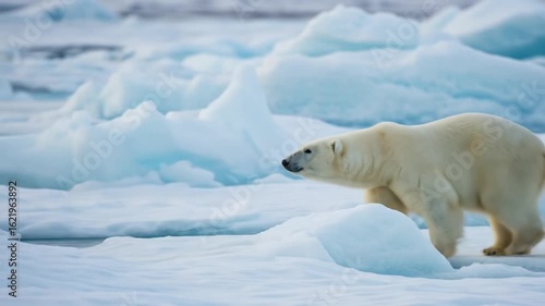 Majestic Polar Bear Walking Across Icy Arctic Landscape in Stunning Detail
