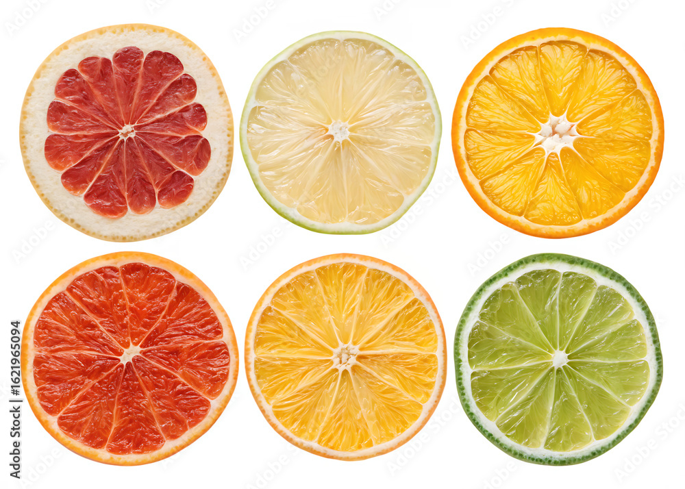 Fototapeta premium dried and fresh citrus fruit wheel slices isolation on background white