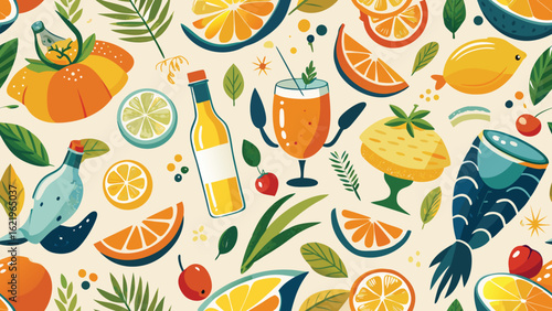 Seamless endless fruits amp veggies pattern decor vector art illustration avatar icon wallpaper pic
