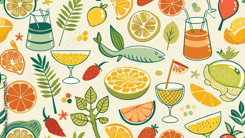 Seamless endless fruits amp veggies pattern decor vector art illustration avatar icon wallpaper pic
