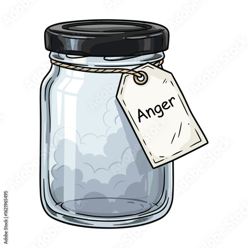 Empty Jar with Anger Label: Conceptual Illustration of Emotional Regulation and Release Therapy