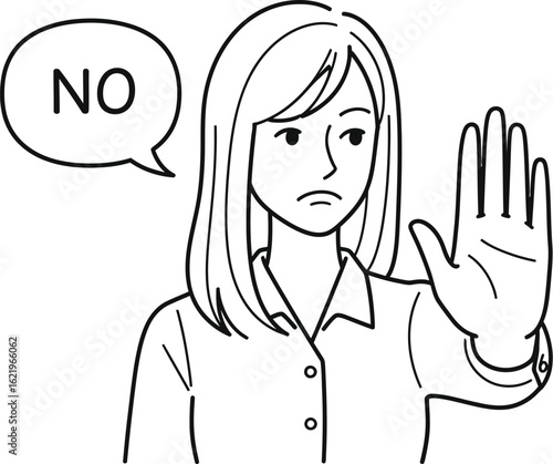 Woman says no hand gesture denial refusal rejection illustration
