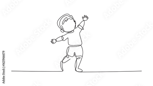 Continuous Line Art of a Child Standing Playful Childhood Fun and Recreation Design