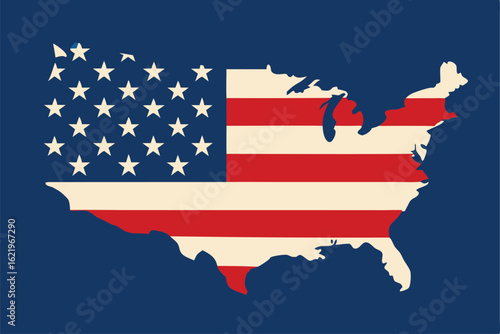 american map silhouette filled with flag design  .eps