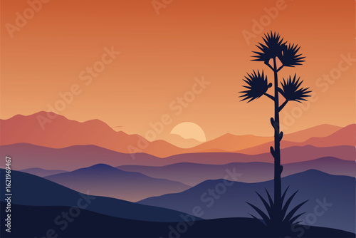 yucca plant silhouette in desert scene at sunset   (1).eps
