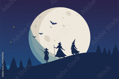 vector illustration of a night landscape with the moon