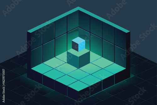 Isometric Cube in Geometric Room Vector