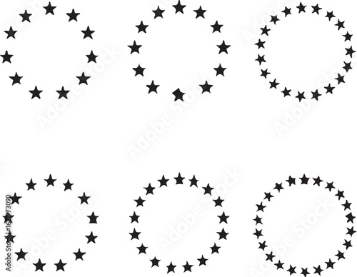  Circular Star Symbol, Isolated Round Star Icon on White Background.