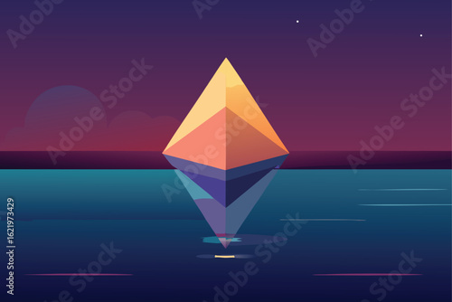 Floating Orange Pyramid Sunset Vector Background