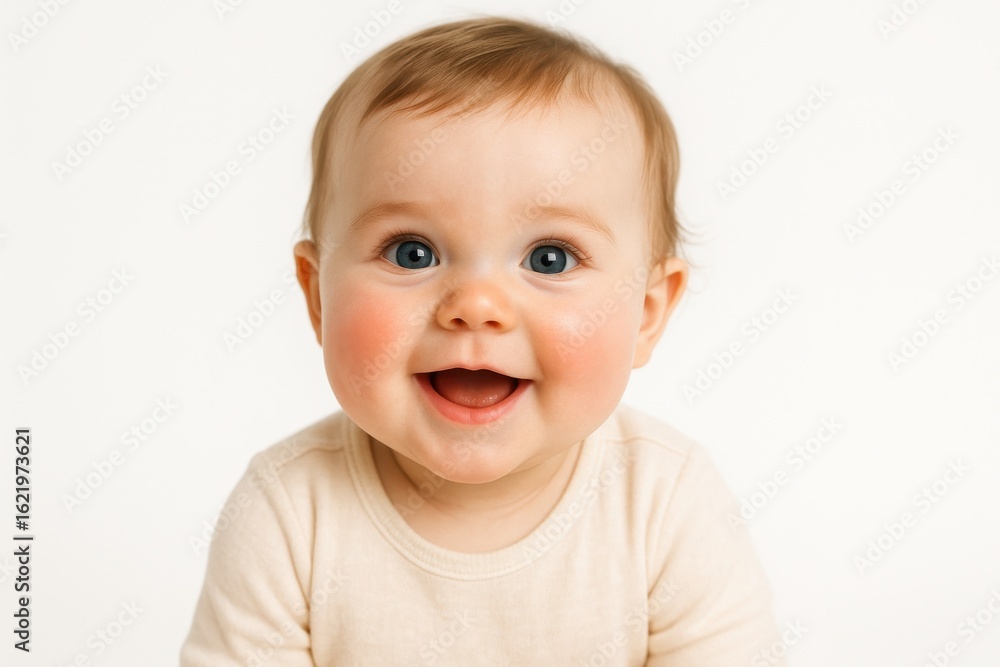 Innocent newborn baby expressing emotions during professional portrait session Innocent newborn baby expressing emotions during professional portrait session