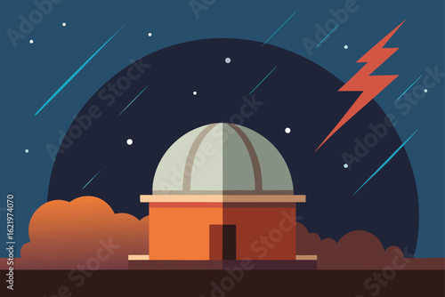 Sci-Fi Observatory with Lightning Storm
