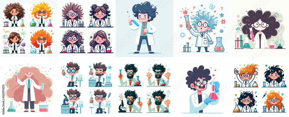 Fototapeta premium Scientist with wild hair and test tube