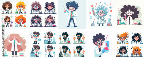Scientist with wild hair and test tube