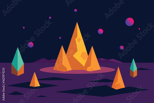 Abstract Orange Pyramid in Cosmic Scene