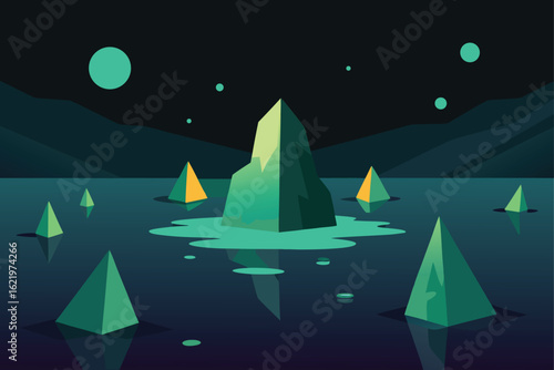 Abstract Landscape with Floating Triangles
