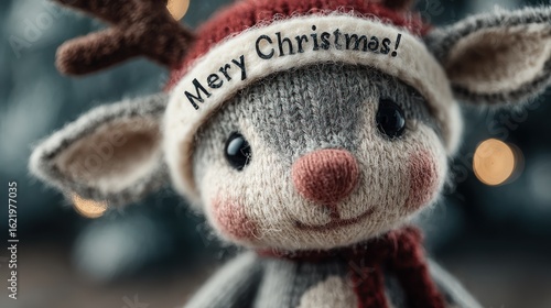 Knitted reindeer with Christmas message
