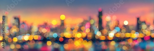 Wallpaper Mural Blurred city skyline at sunset, colorful bokeh Torontodigital.ca
