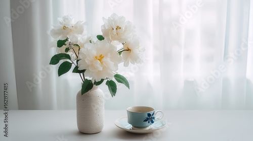 Wallpaper Mural White Floral Coffee Cup Photography for Catering Promotion, Home Decoration, and Creativity-related Visual Materials Torontodigital.ca