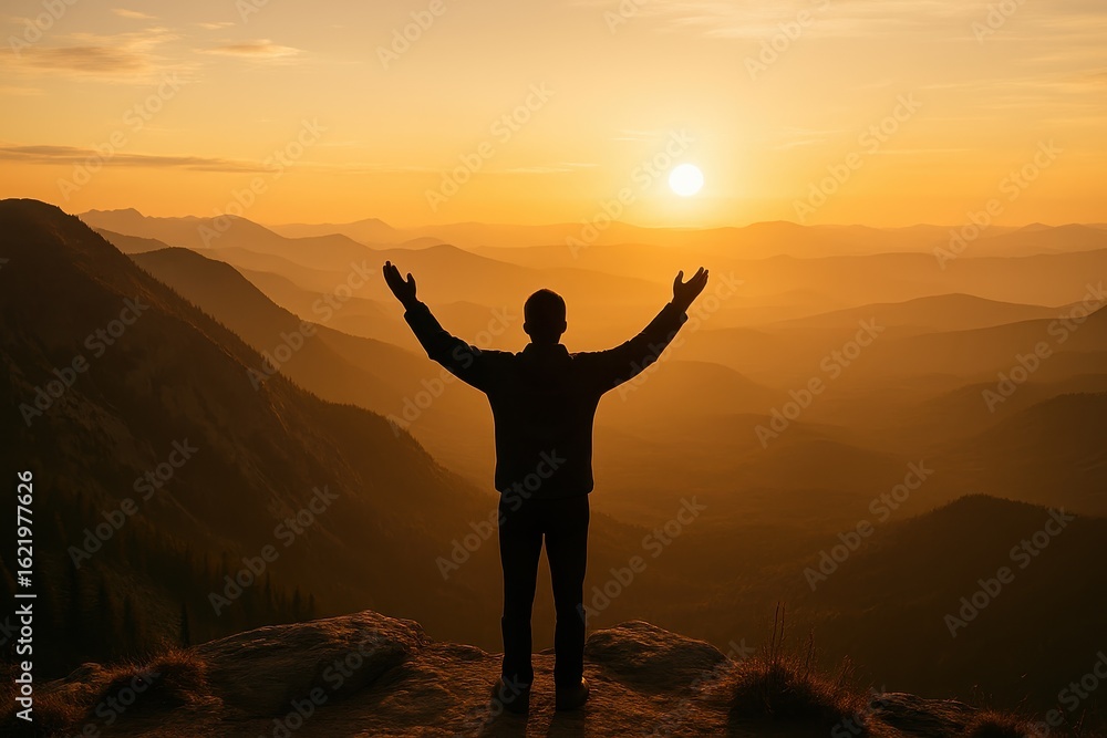Fototapeta premium Solo Mountain Peak Meditation With Digital Detox and Mindful Nature Connection Experience