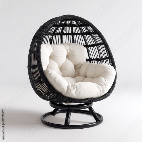 Wallpaper Mural Black rattan egg chair with off-white cushion, swivel base Torontodigital.ca