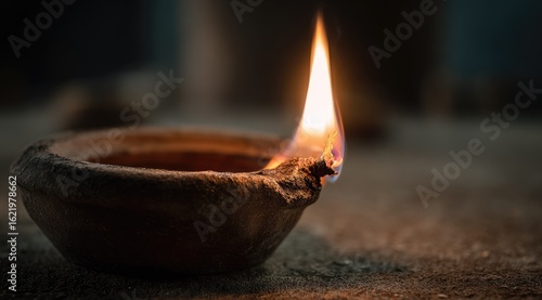 Wallpaper Mural A small earthenware lamp burns brightly, casting a warm glow in the dim light Torontodigital.ca