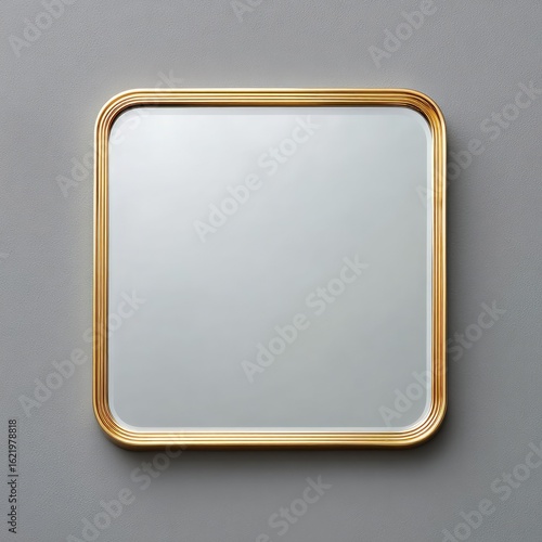 Wallpaper Mural Square mirror with a gold, rounded frame, set against a grey background Torontodigital.ca
