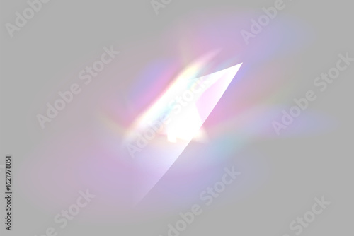 Prism light overlay with rainbow light effect, transparent flares of crystal diamond, vector background.