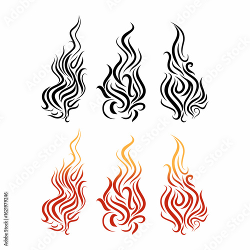 Fire flame ignite collection set vector clip art element isolated design editable