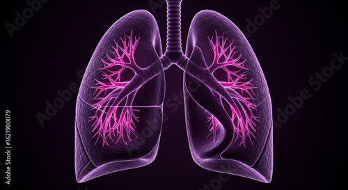Healthy Lungs with Bronchial Tree Anatomy in Bright Purple and Pink Colors