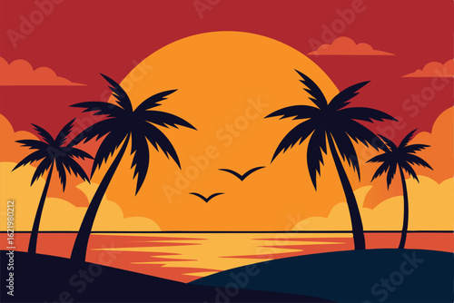 palm tree silhouette on sunset