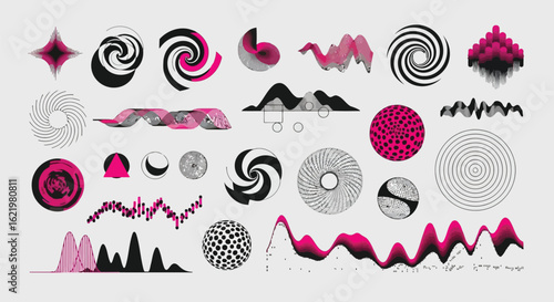 Abstract geometric shapes and sound wave visualizations sound waves