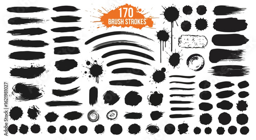 Black ink brush strokes splatters and shapes ink splatters paint splashes