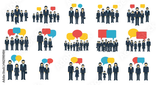 Diverse business professionals communicating with speech bubbles people communication
