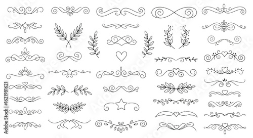 Elegant floral and heart decorative flourishes ornament swirl