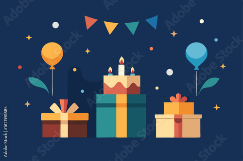 birthday card with gift boxes and candles