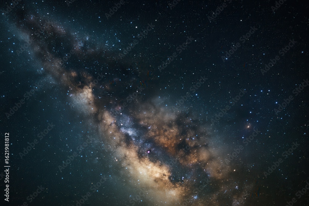 Fototapeta premium Breathtaking night sky panorama featuring the Milky Way galaxy with countless stars and cosmic dust