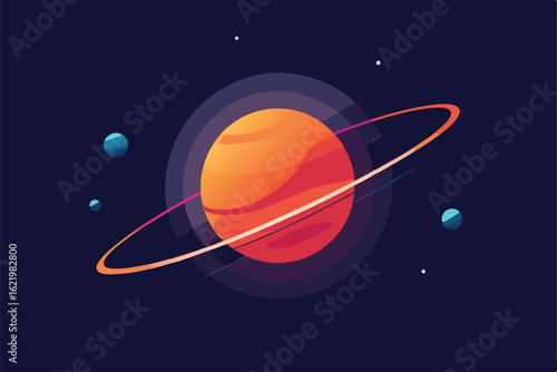 stylized planetary orbit system with glowing lines.eps